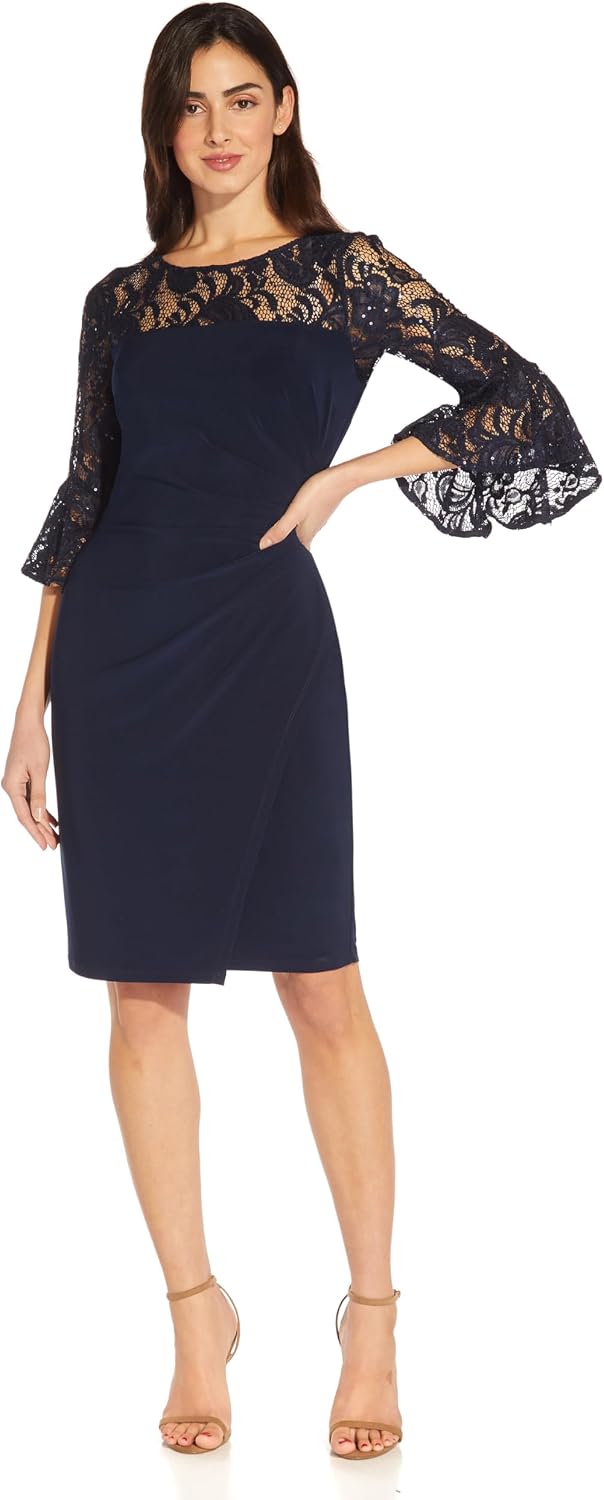 Adrianna Papell Bell Sleeve Stretch Lace and Jersey Cocktail Dress