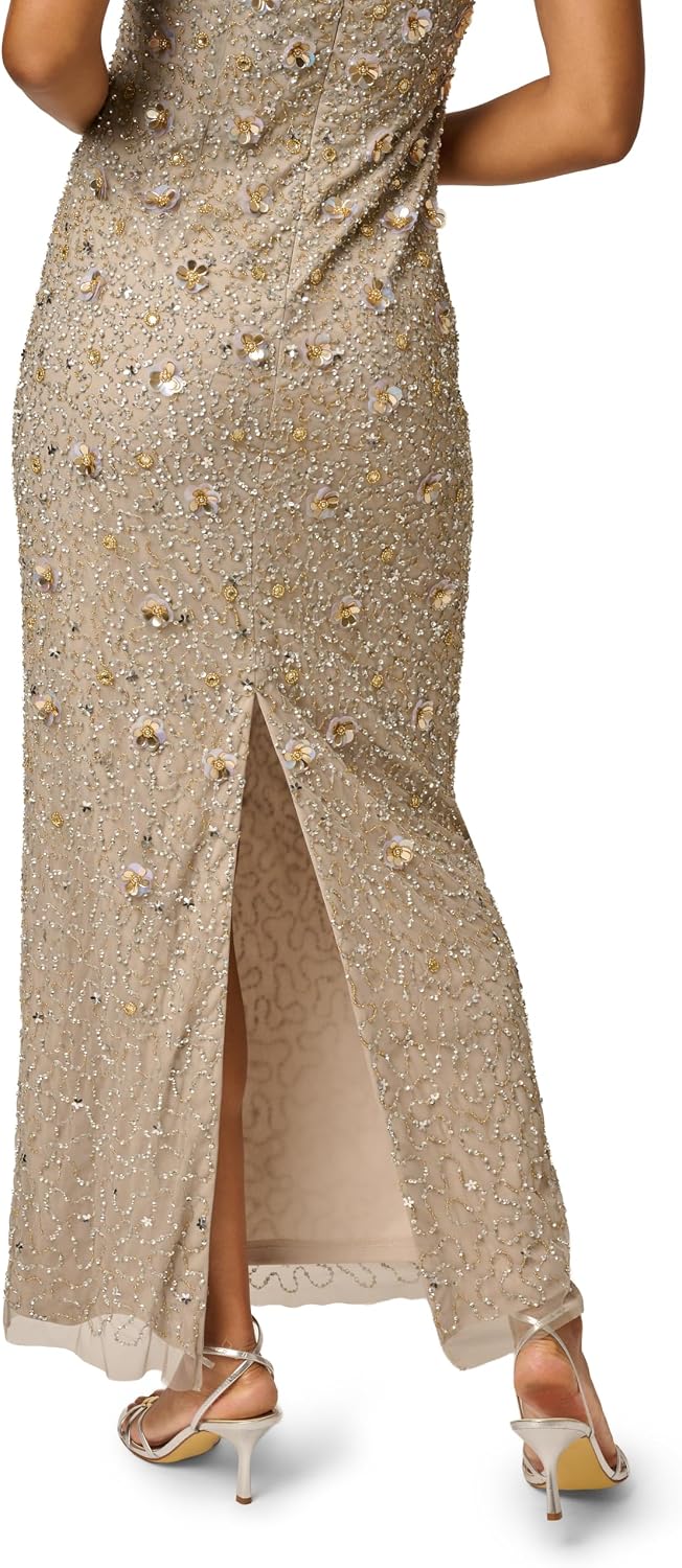 Adrianna Papell Beaded Long 3D Floral Dress