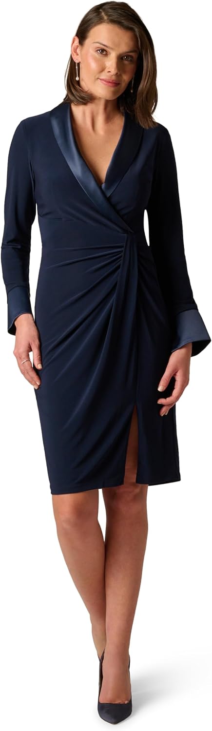 Adrianna Papell Combo Shawl Collar Midi Dress