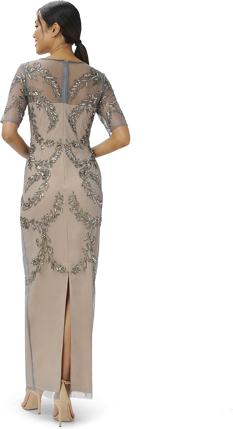 Adrianna Papell Beaded Elbow Sleeve Gown Plus Size Dress