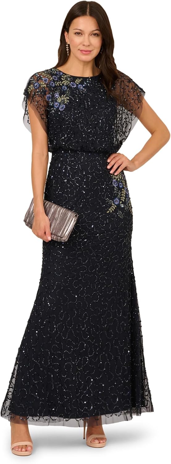 Adrianna Papell Bead LACE Blouson Dress
