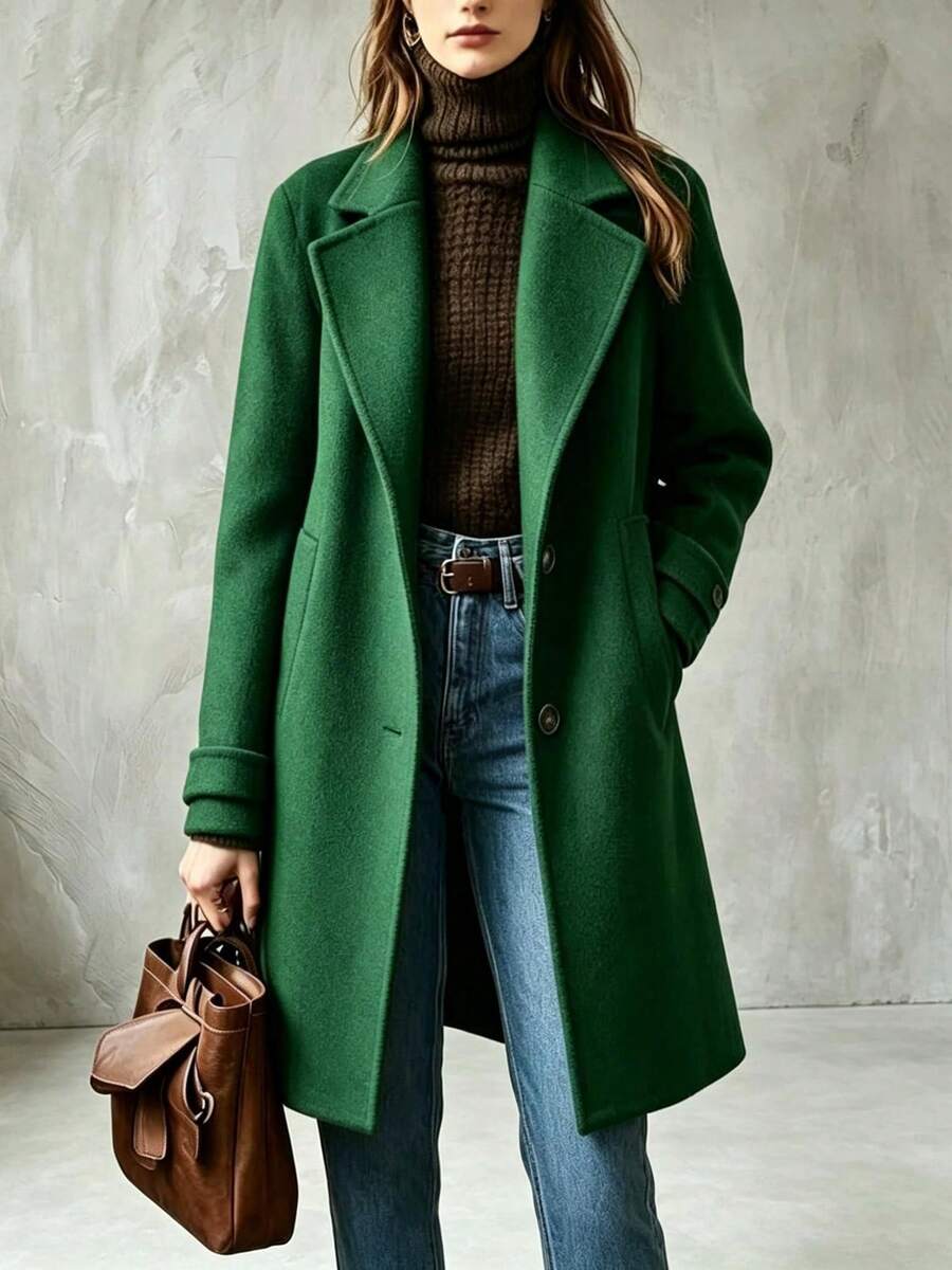 2026 Luxury Old Money Style Notched Lapel Mid Length Coat Single Breasted Loose Casual Outerwear