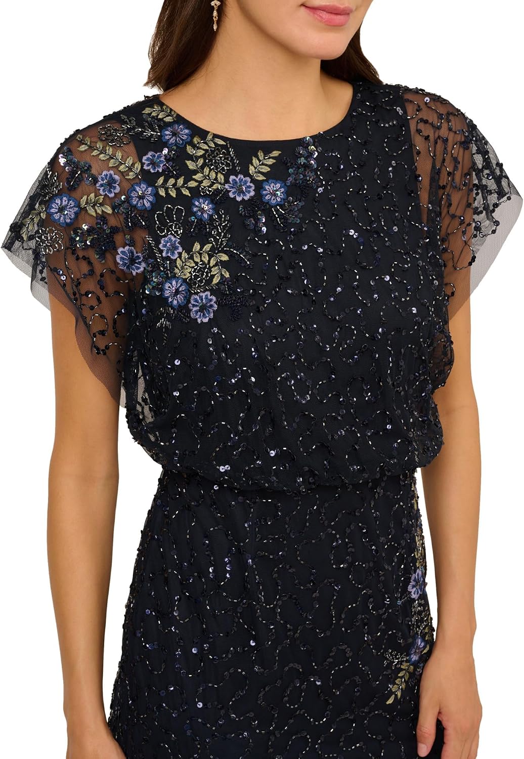 Adrianna Papell Bead LACE Blouson Dress
