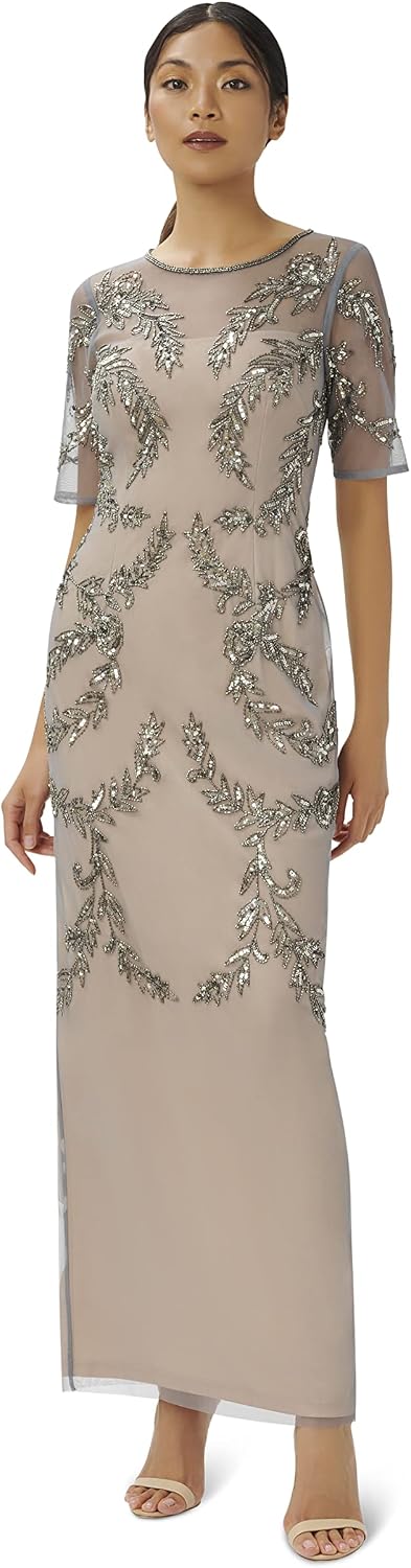 Adrianna Papell Beaded Elbow Sleeve Gown Plus Size Dress