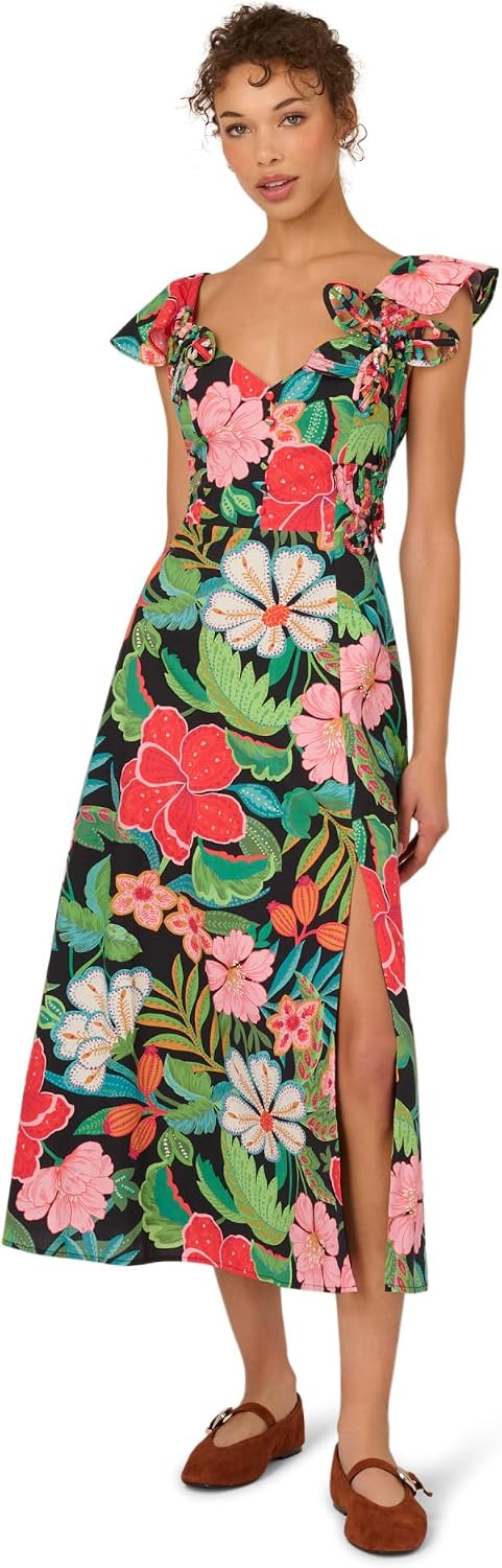 Adrianna Papell 3D Floral Print Midi Dress