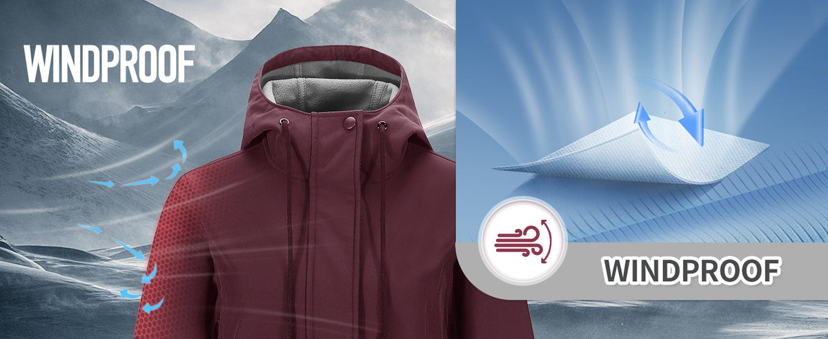 33,000ft Women's Hooded Softshell Jacket Fleece Lined Waterproof Raincoat