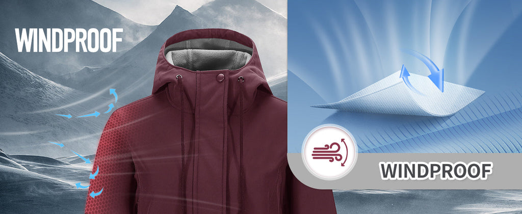 33,000ft Women's Hooded Softshell Jacket Fleece Lined Waterproof Raincoat
