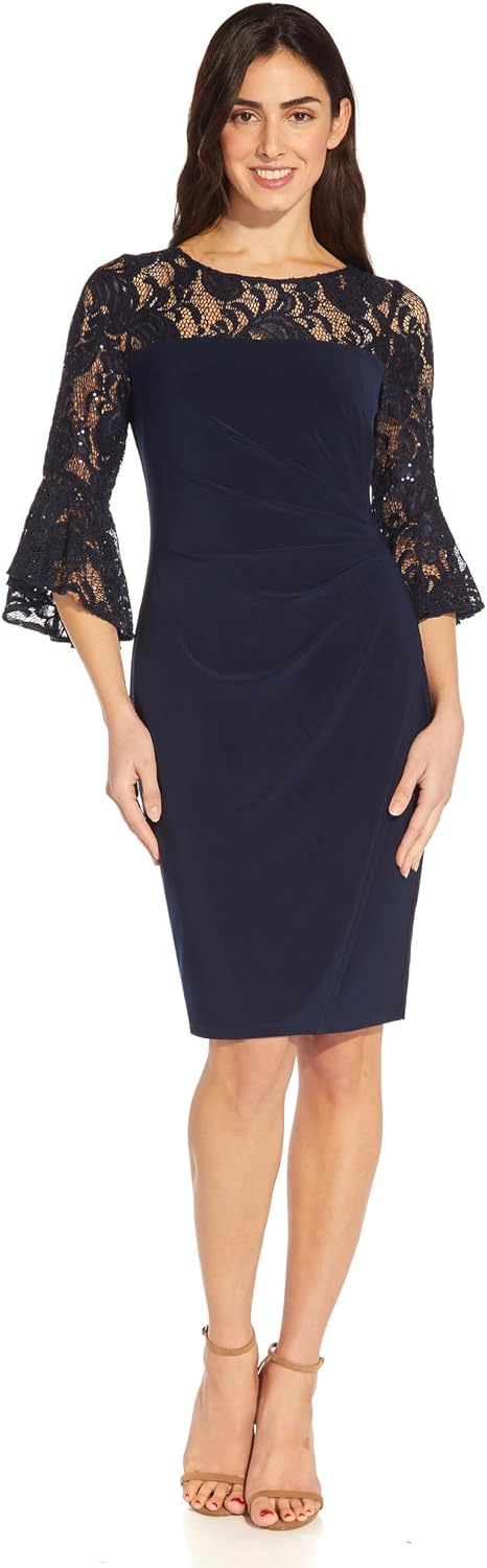 Adrianna Papell Bell Sleeve Stretch Lace and Jersey Cocktail Dress
