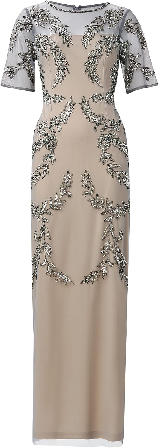 Adrianna Papell Beaded Elbow Sleeve Gown Plus Size Dress