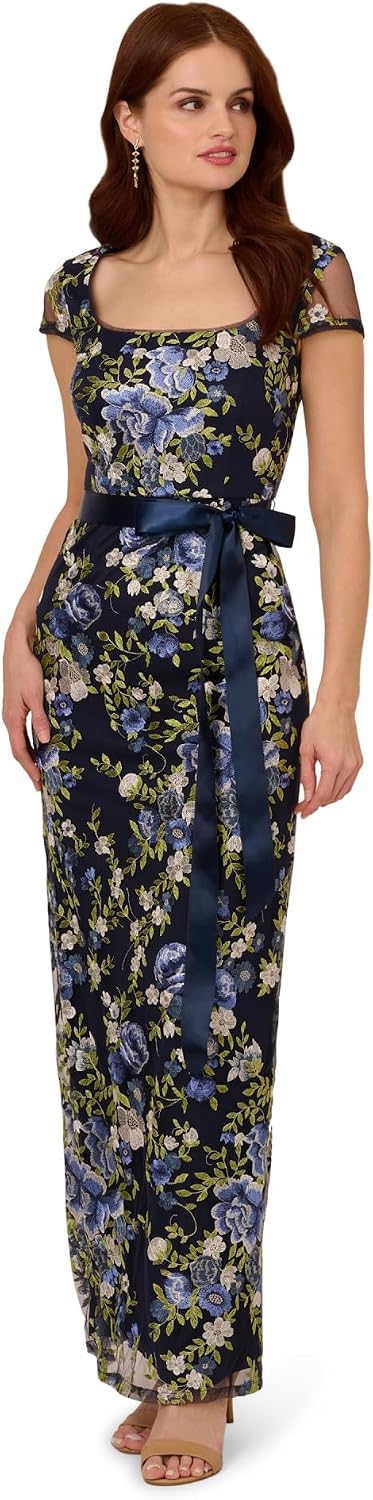Adrianna Papell Cascading Floral Column Gown