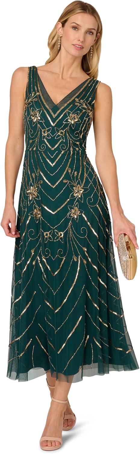 Adrianna Papell Beaded Mesh Dress