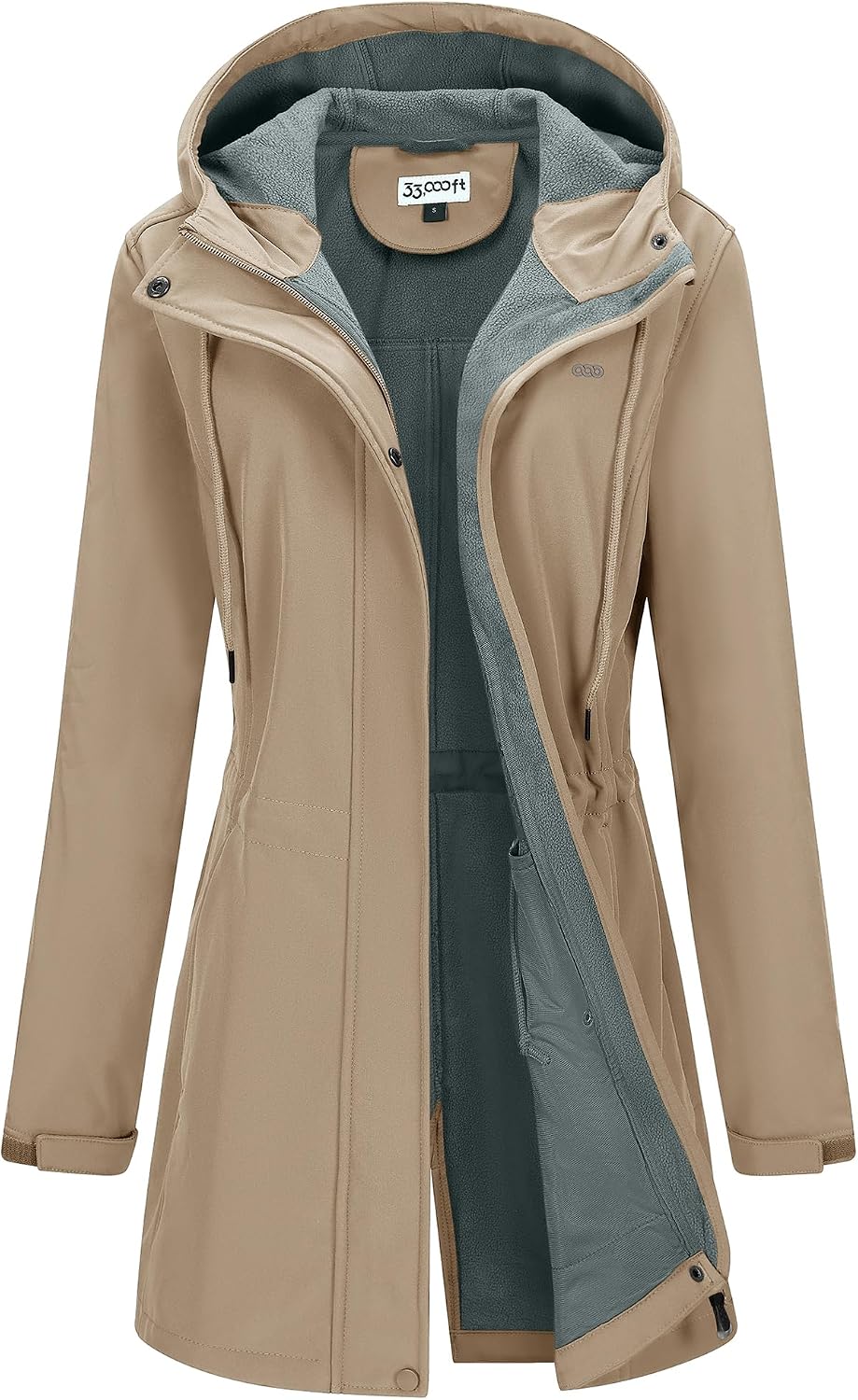 33,000ft Women's Hooded Softshell Jacket Fleece Lined Waterproof Raincoat