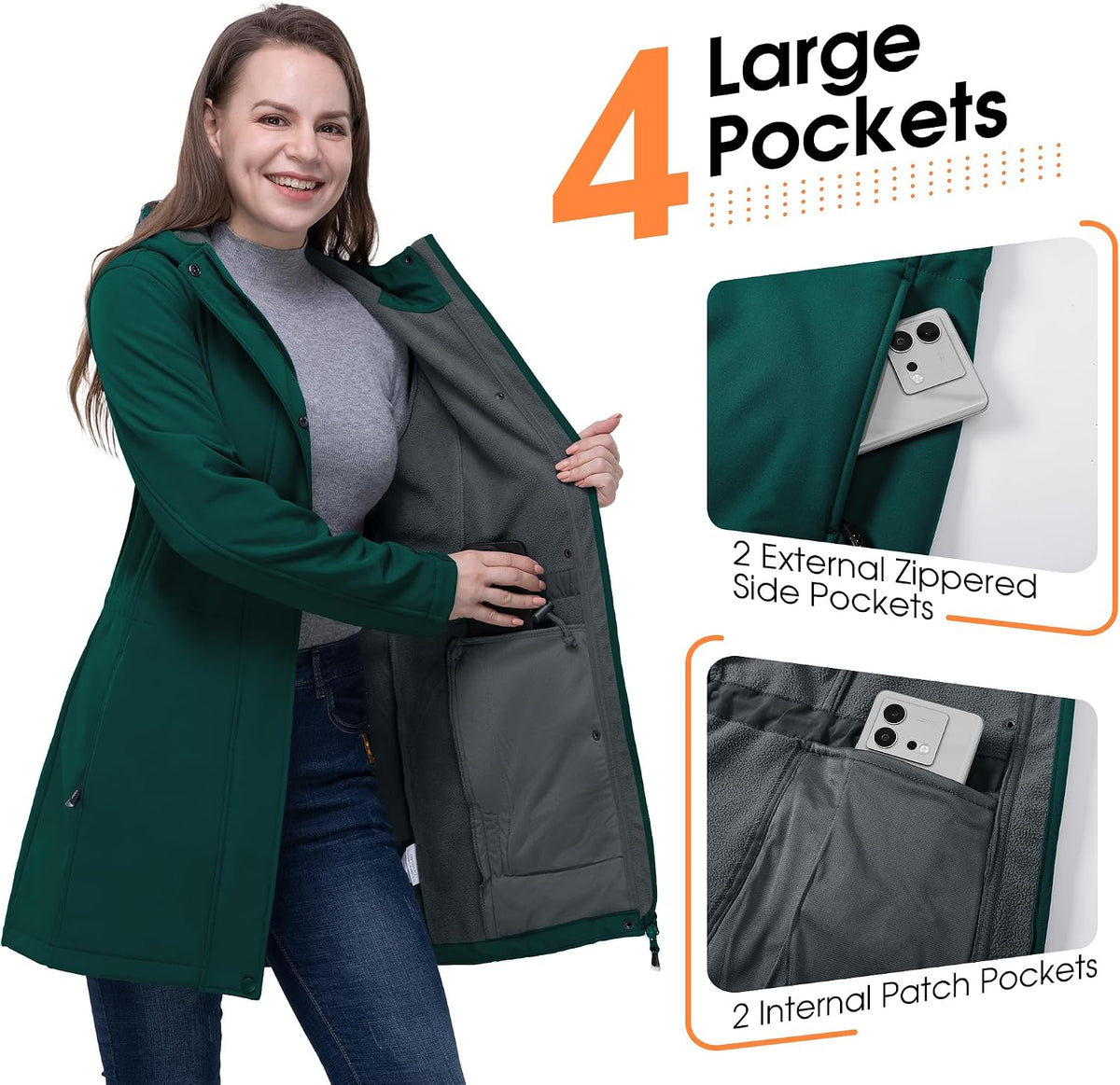 33,000ft Women's Hooded Softshell Jacket Fleece Lined Waterproof Raincoat
