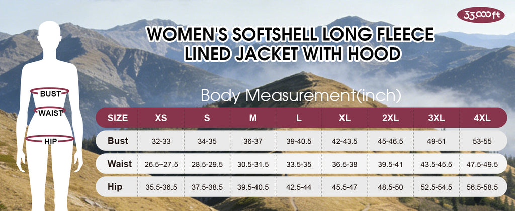 33,000ft Women's Hooded Softshell Jacket Fleece Lined Waterproof Raincoat