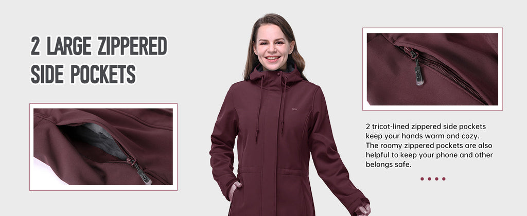 33,000ft Women's Hooded Softshell Jacket Fleece Lined Waterproof Raincoat