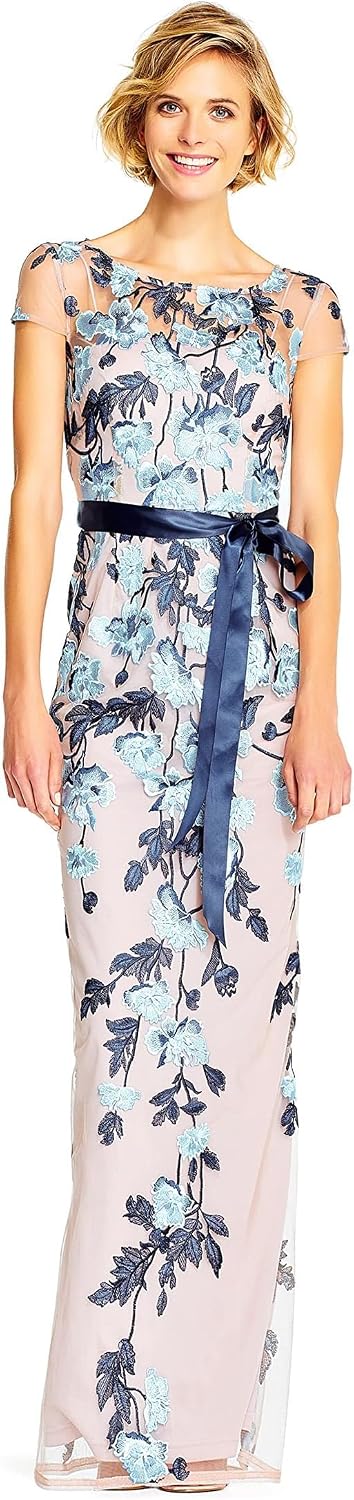 Adrianna Papell Cascading Floral Column Gown
