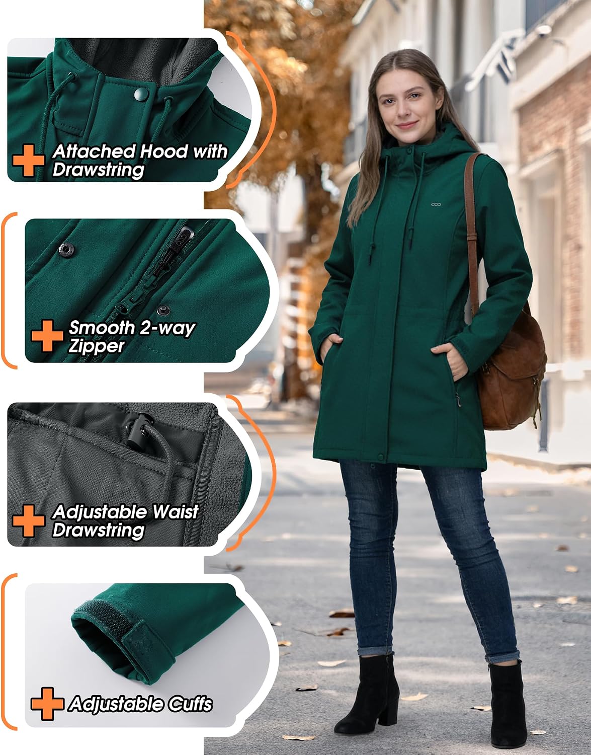 33,000ft Women's Hooded Softshell Jacket Fleece Lined Waterproof Raincoat
